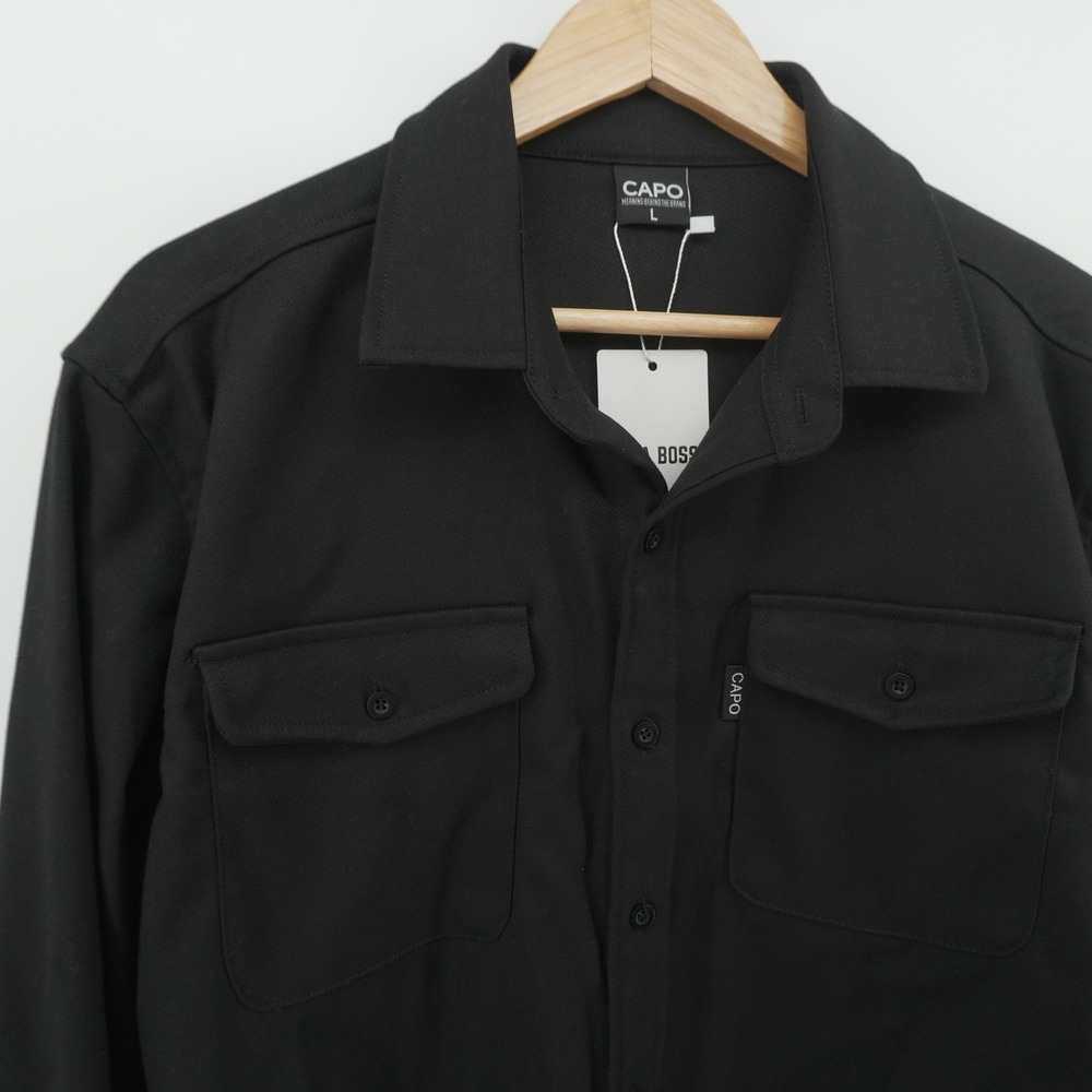 Capo Button Down Shirt Mens Large Black Long Sleeve Dual Pocket HEAVY Fabric NWT